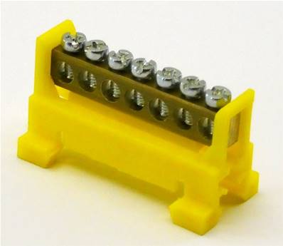 Bornier terre clipsable rail symétrique 7 départs 1.5 à 16mm²