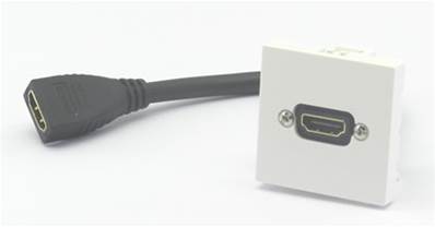 Plastron 45 embase HDMI  femelle  cordon HDMI femelle 20cm