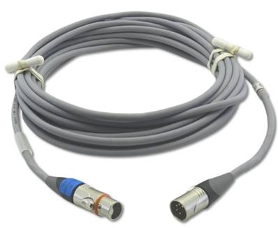 Câble DMX512 GRIS XLR5 étanche IP67 fiches Hicon 50m 2 paires câblées