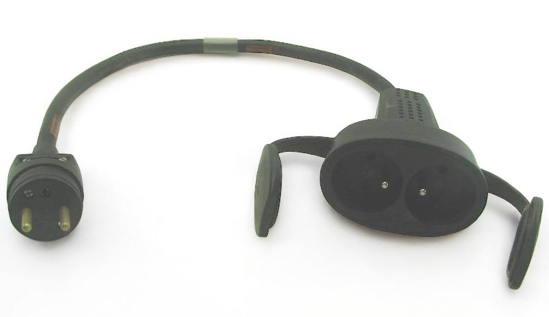 Adaptateur 2P+T 16A mâle NF / femelle double NF  50cm