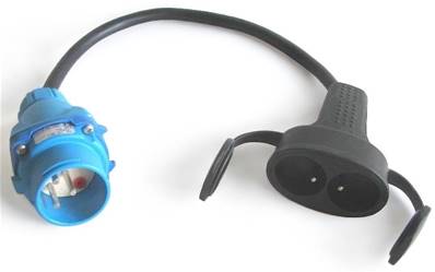Adaptateur 2P+T 16A mâle Maréchal DS1 / femelle double NF  50cm