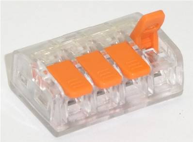 Borne  4 circuits (0.2 à 4mm2) . Pour câble souple ou rigide