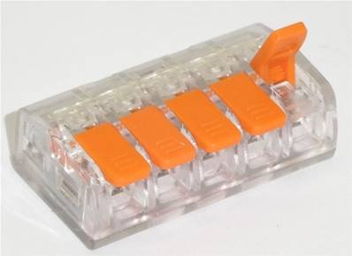 Borne  5 circuits (0.2 à 4mm2) . Pour câble souple ou rigide