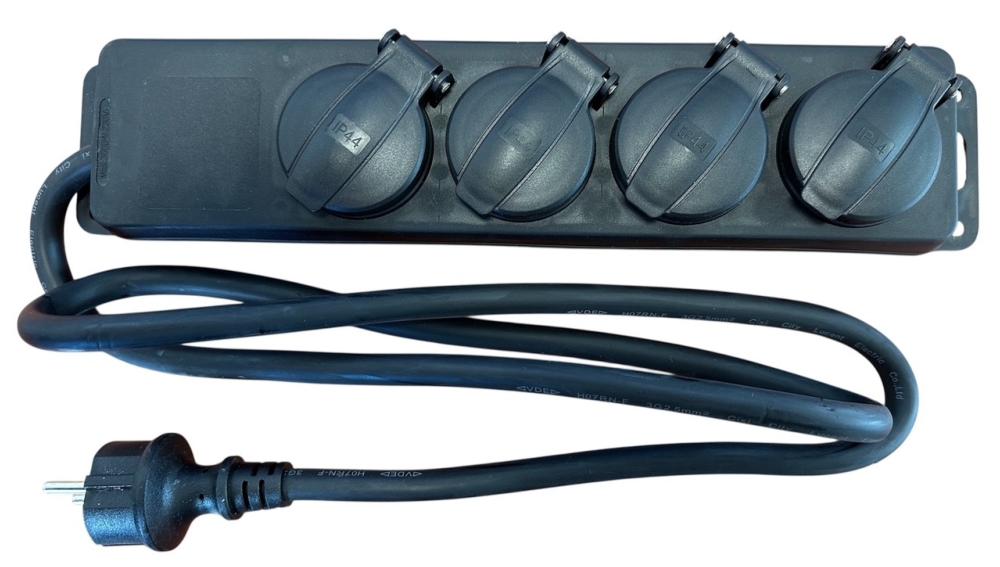Multiprise 4 PC16A noire à opercule IP44 câble H07RNF3X2.5 1.5m