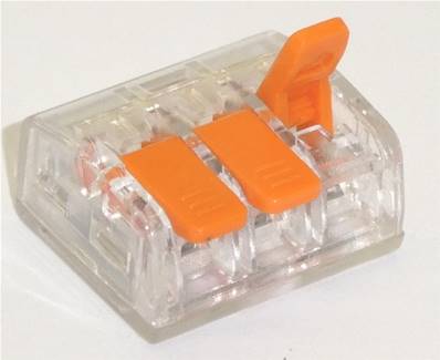 Borne  3 circuits (0.2 à 4mm2) . Pour câble souple ou rigide