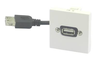 Plastron 45 embase USB A  femelle  cordon USB A femelle 20cm
