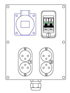1 socle 32 mono CEE17 2 socles doubles 16A NF 2 disjoncteurs 16A