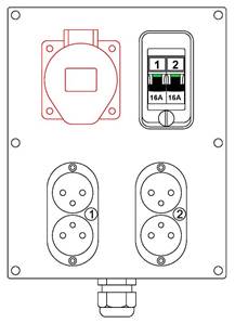 1 socle 32 tétra CEE17 2 socles doubles 16A NF 2 disjoncteurs 16A